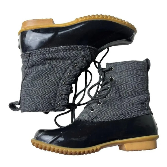 Bass Harlequin Duck Rain Boots Size 9 Black & Gray Women’s - Picture 2 of 8